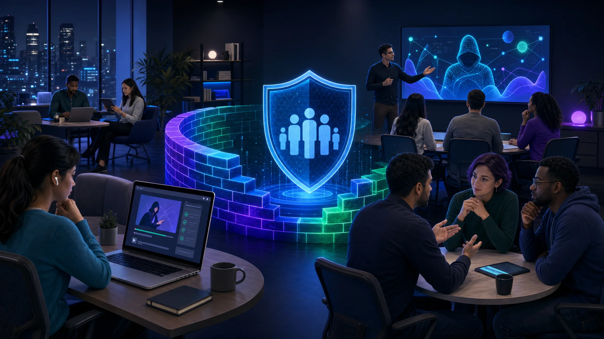 Overview chart of common cybersecurity training challenges including employee resistance, resource constraints, role-based tailoring, and staff turnover
