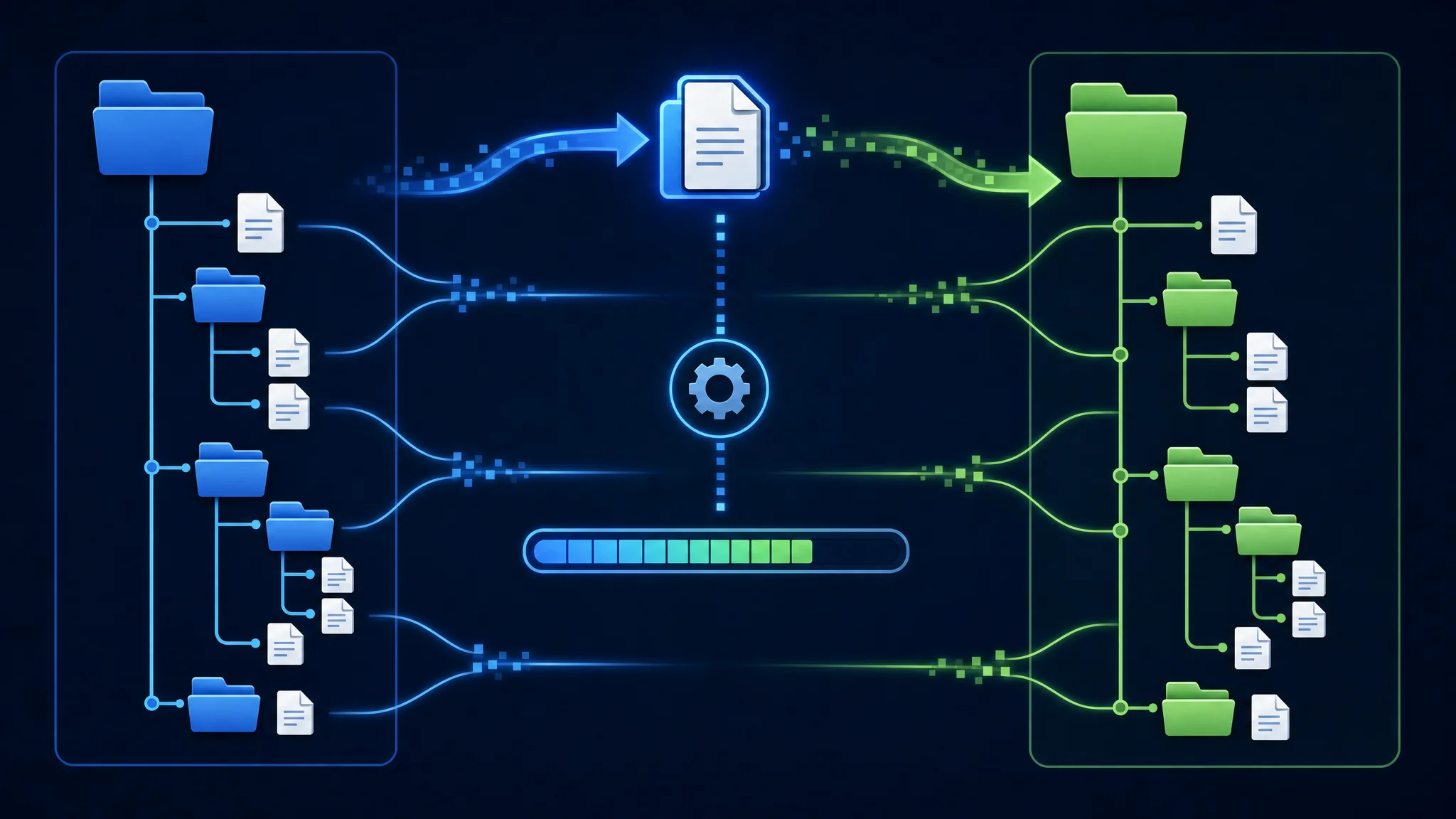 Diagram showing how an operating system's copy function duplicates files and recursively copies directories and subdirectories