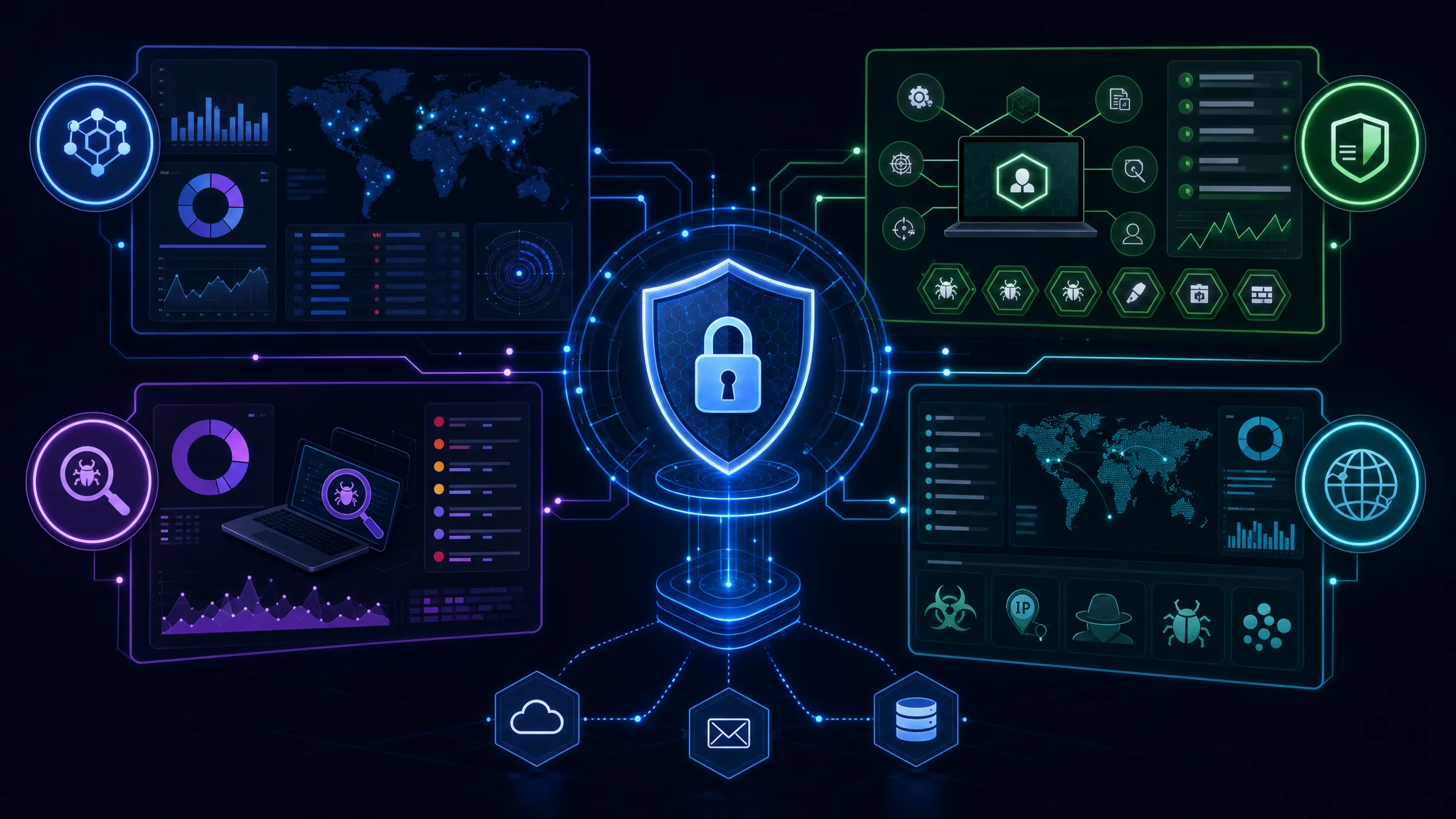 Diagram comparing major cybersecurity tool categories including SIEM platforms, EDR solutions, vulnerability scanners, and threat intelligence systems