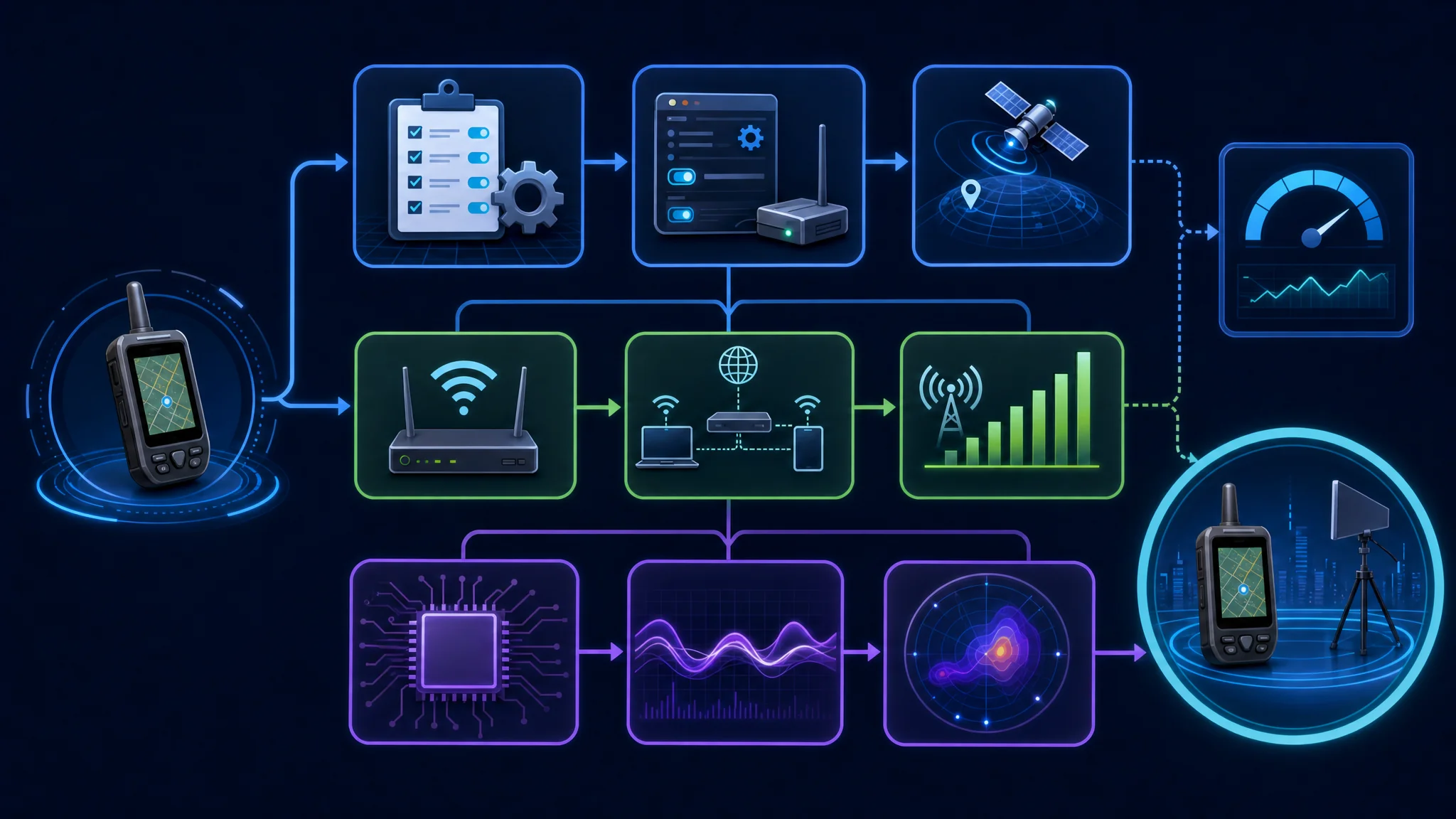 DagShell troubleshooting workflow showing common installation GPS and wardriving issues with step-by-step solutions
