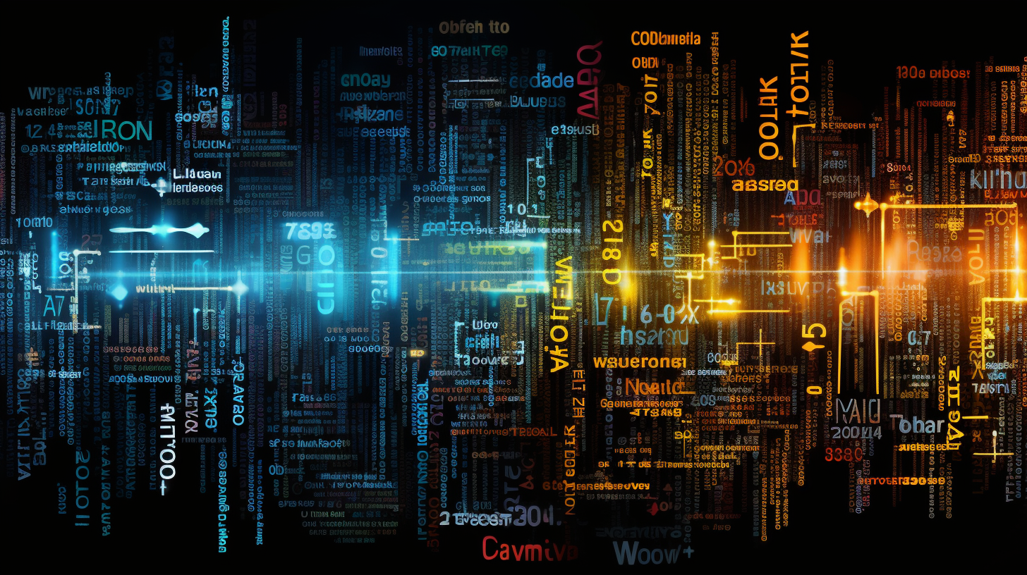 A section illustrating tech-related abbreviations. A visual representation of data encryption and AI.