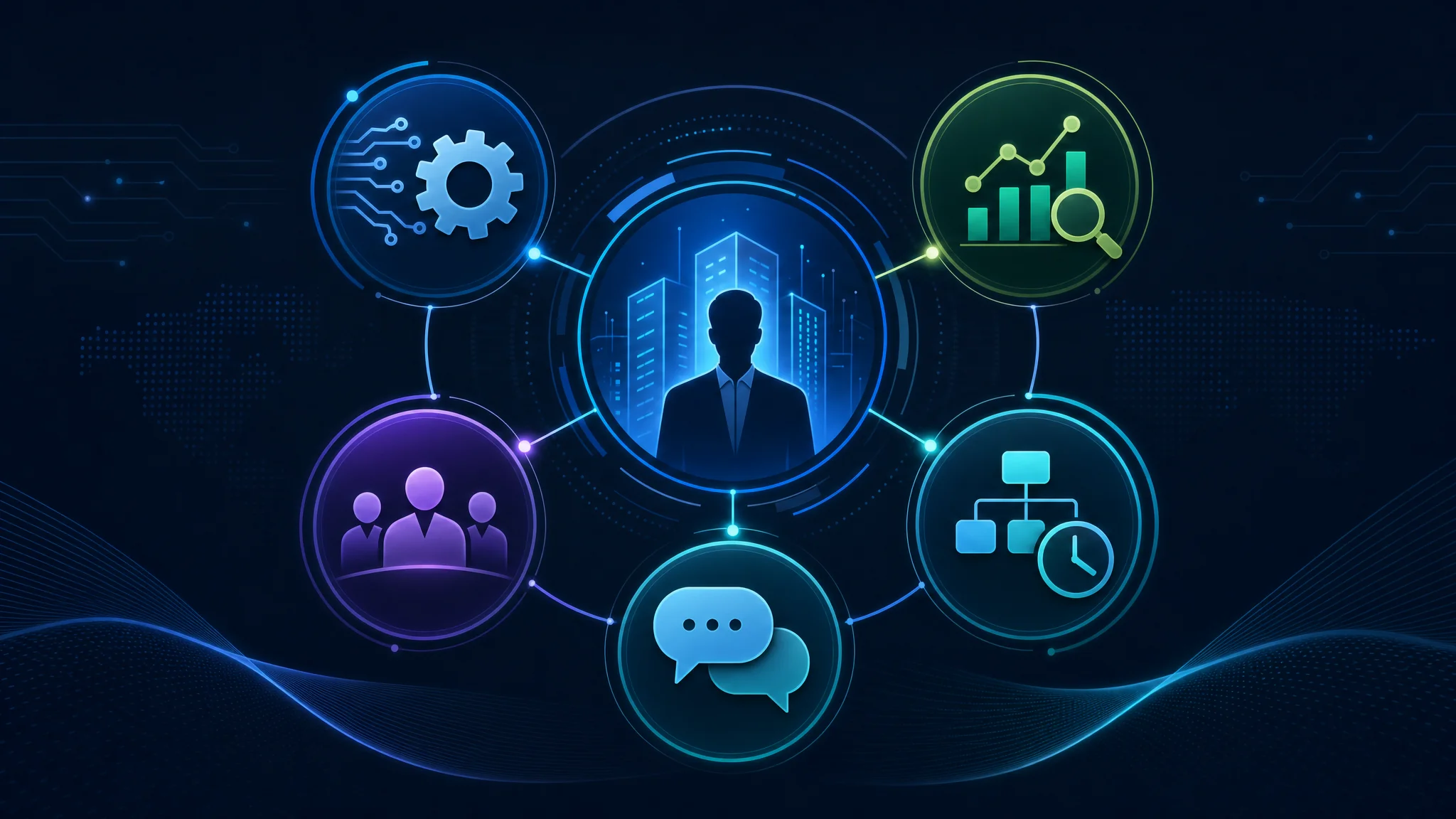 Diagram summarizing the five key skills for an information systems manager: technical, analytical, leadership, project management, and communication