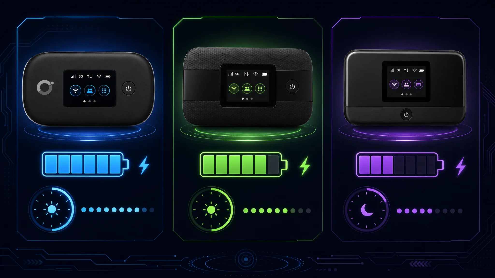 Side-by-side comparison of RayHunter compatible devices showing battery capacity levels and rated operational hours for each model