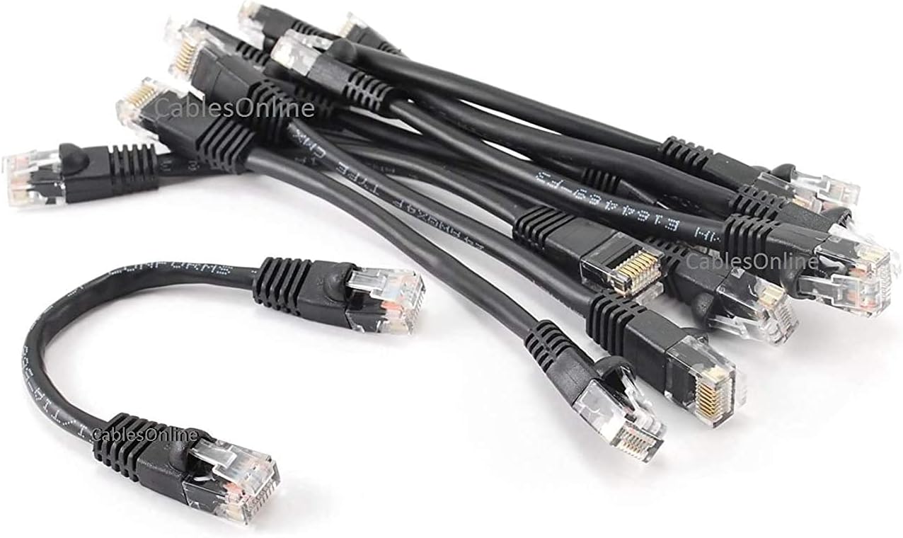 CablesOnline 10-Pack 6inch CAT5e UTP Ethernet RJ45 Full 8-Wire Black Patch Cable