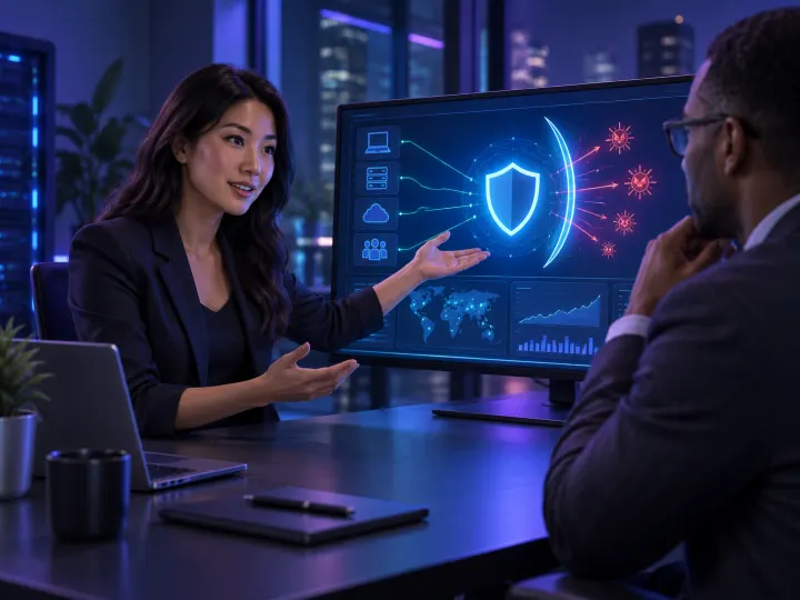 Illustration of a security sales engineer at work, representing the video's ENFP pairing