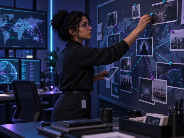 Illustration of a threat intelligence analyst at work, representing the video's INFJ pairing