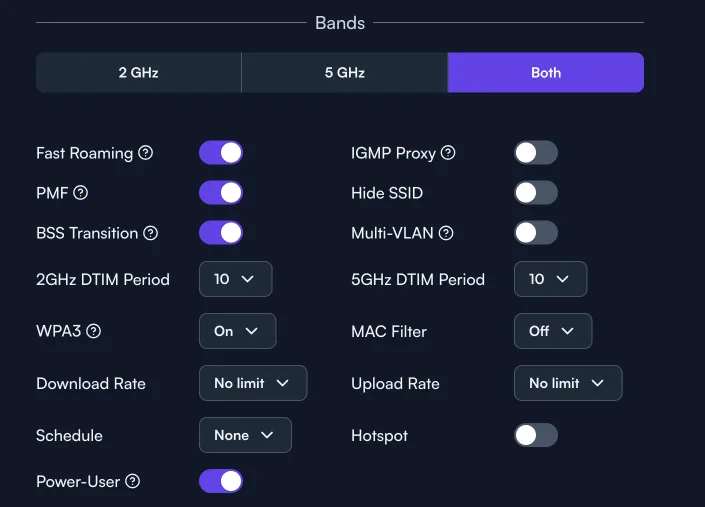 A screenshot of the recommended alta labs configuration for Bands