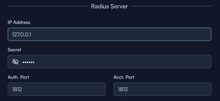 A screenshot of the recommended alta labs configuration for Radius Server