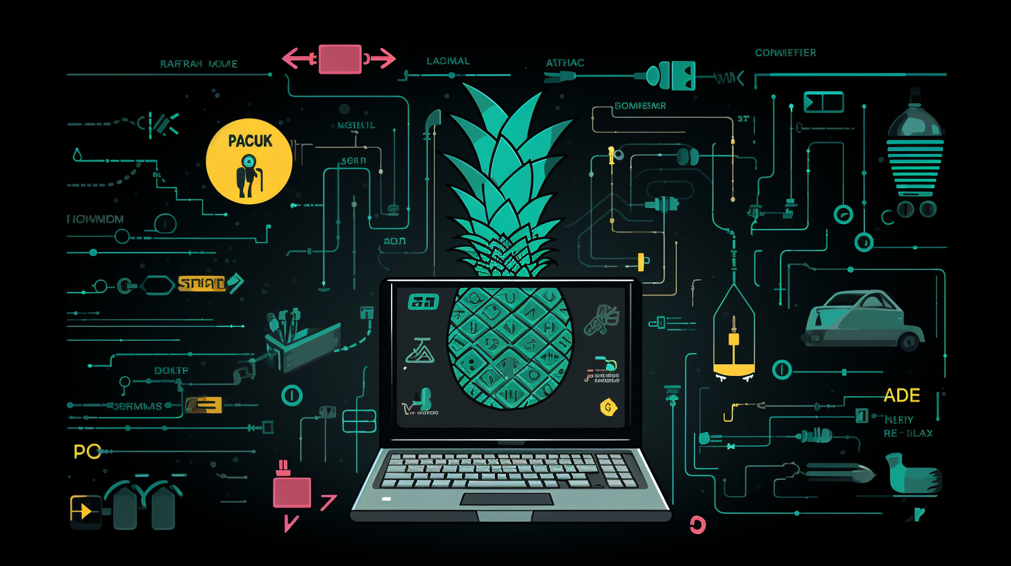 A visualization of key pentesting tools, including WiFi Pineapple, lock picking kit, and Raspberry Pi.