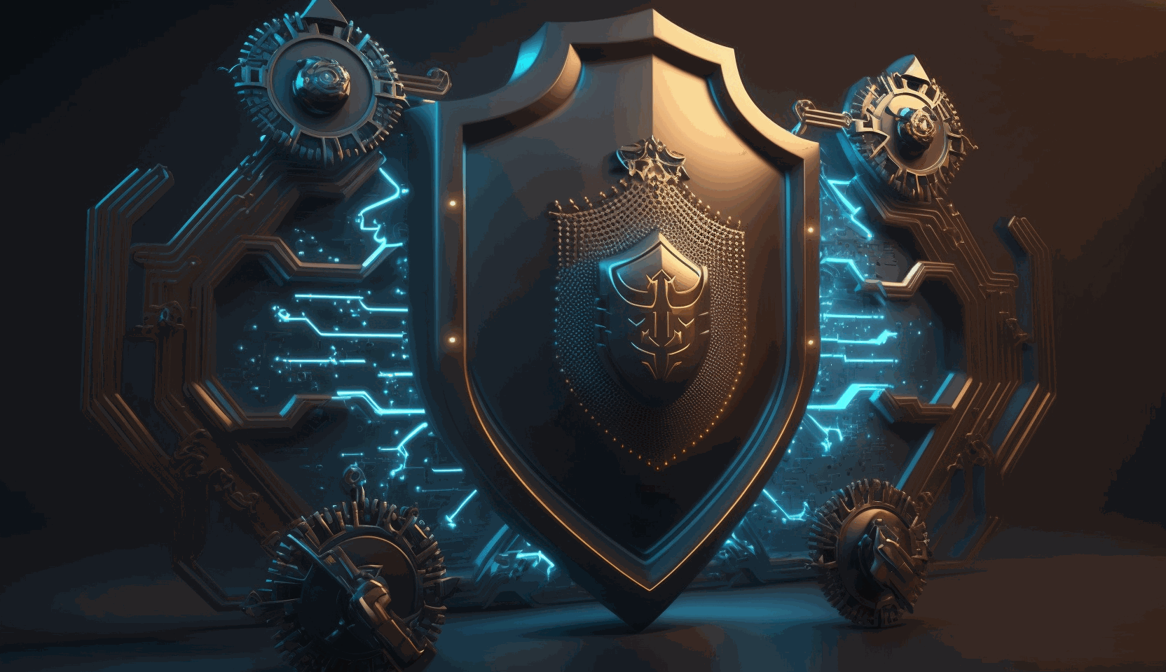 A 3D animated image of a shield protecting a group of connected IoT devices, symbolizing the importance of cybersecurity for IoT networks.