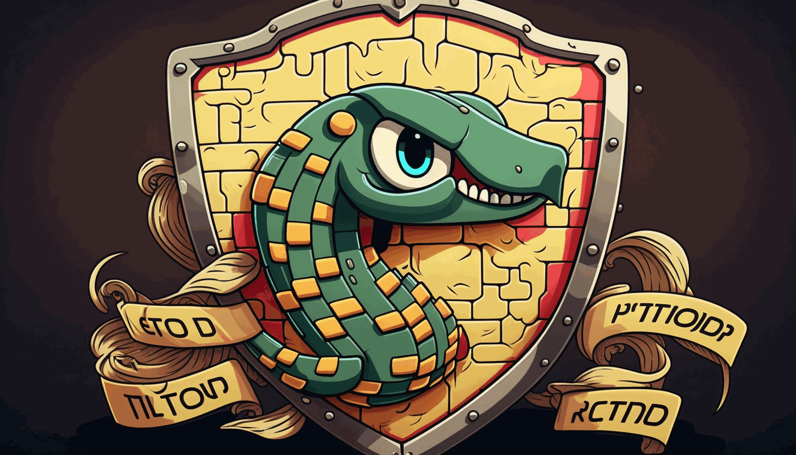 A cartoon shield with the word Python written on it to represent secure coding standards