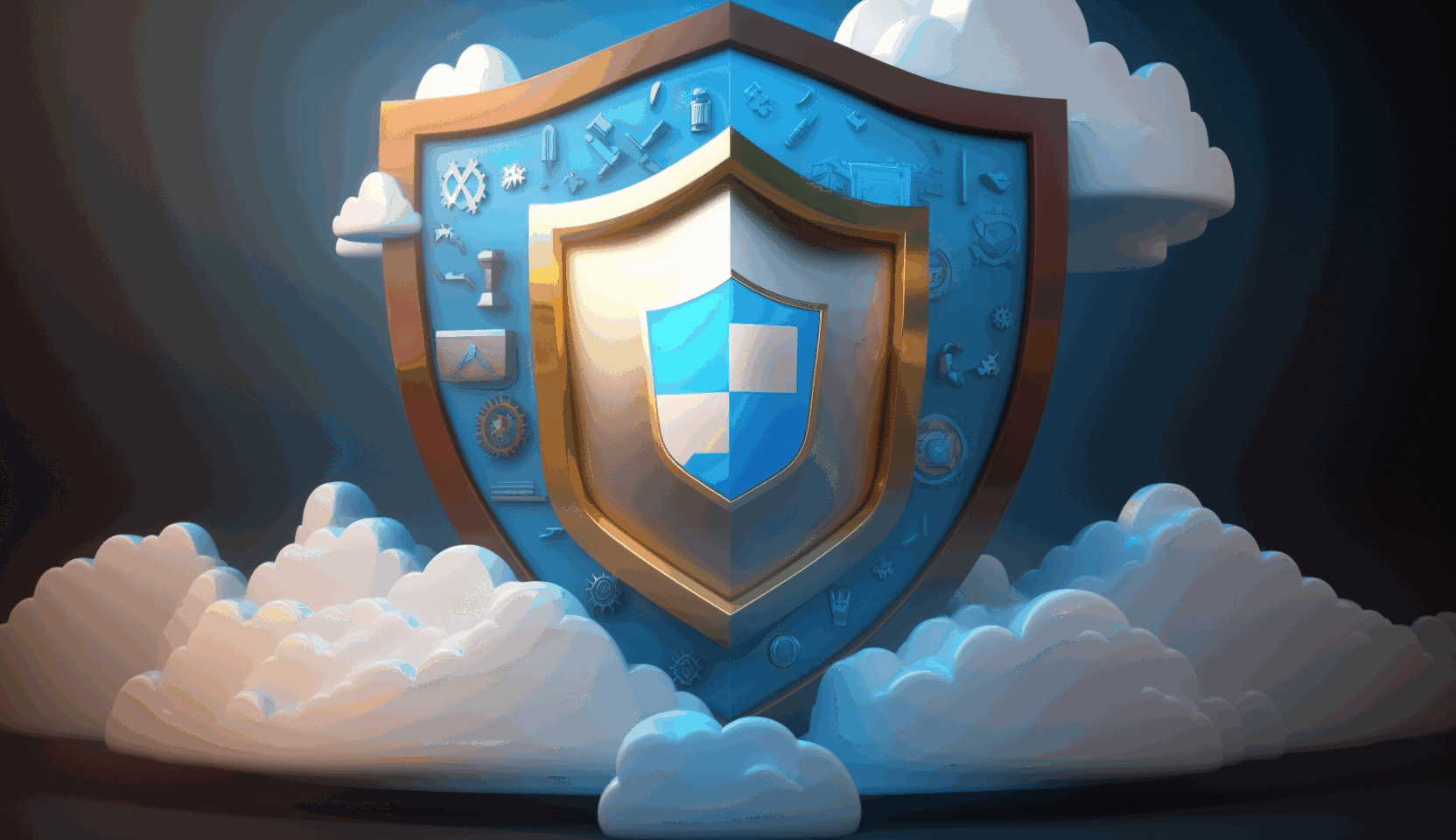 A shield icon surrounded by cloud symbols, representing a secure cloud environment, with the Azure Security Center logo on the shield.