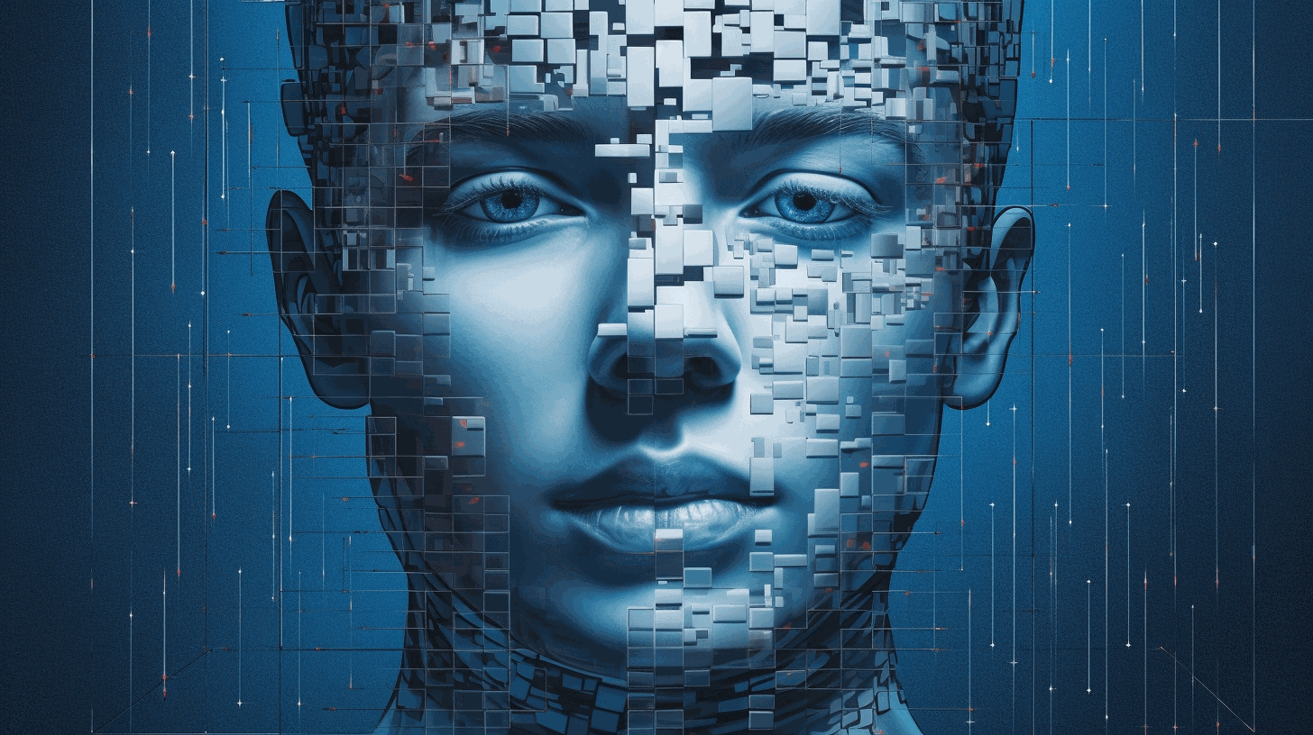A symbolic illustration depicting a person's face being replaced by another face, representing the deceptive nature of deepfakes and the challenges they pose in digital media manipulation.