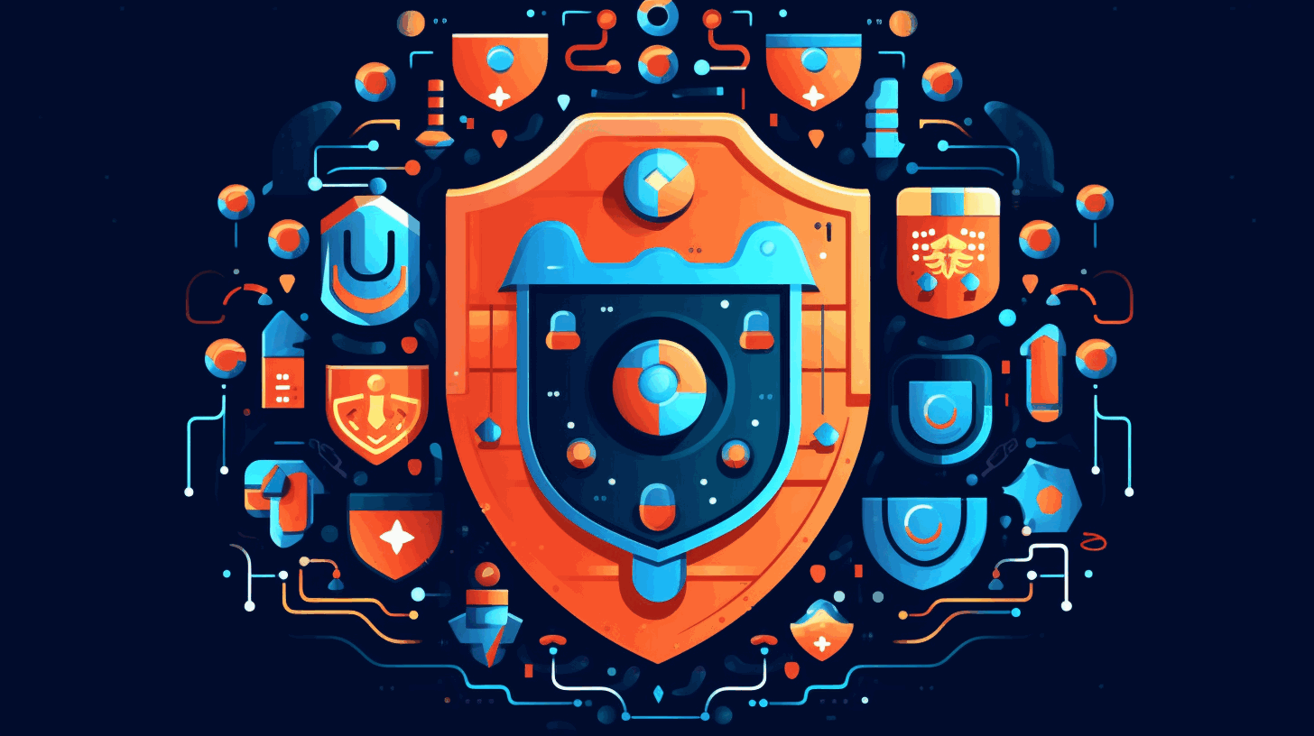 A symbolic illustration depicting a shield with interconnected devices and locks, representing the importance of assuming device compromise and strengthening digital security.