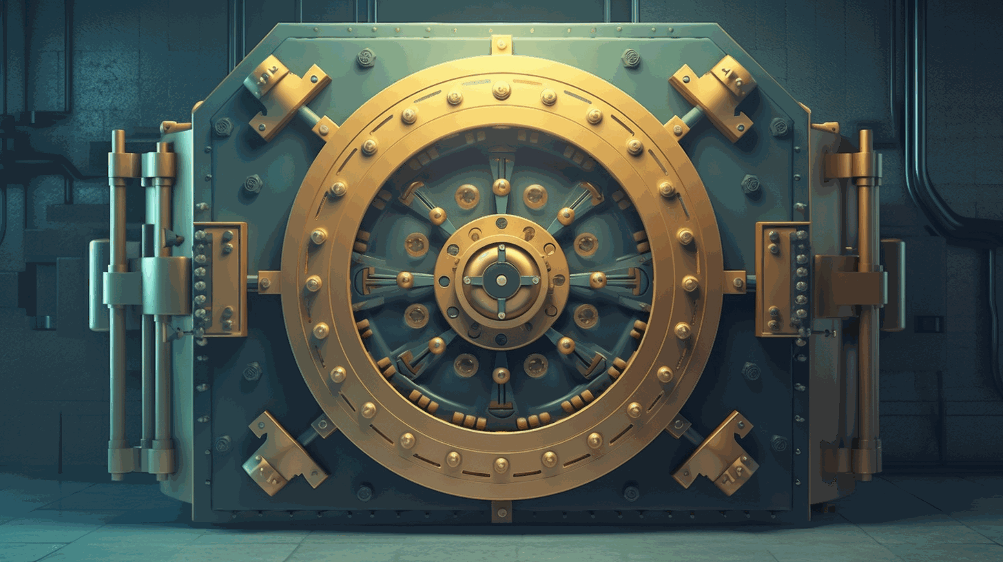 A symbolic illustration showcasing a locked vault with unclassified information inside.