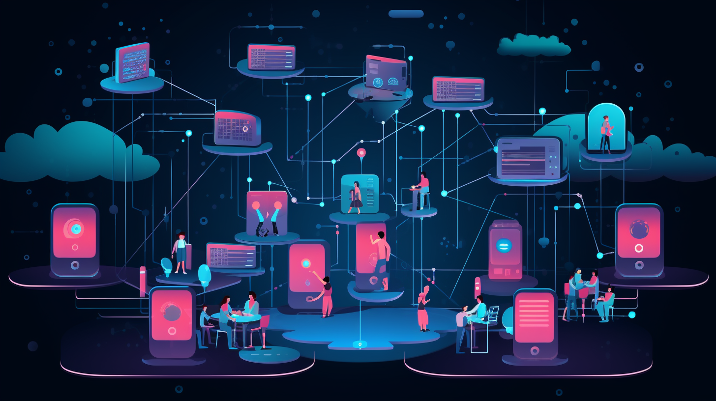 An animated illustration showcasing interconnected devices exchanging secure data over a network.