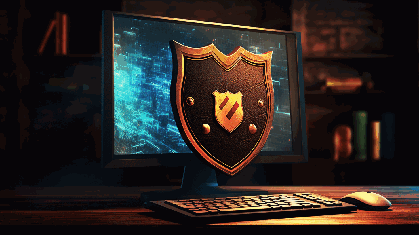 An image depicting a shield protecting a computer, symbolizing privacy and security in the digital world.