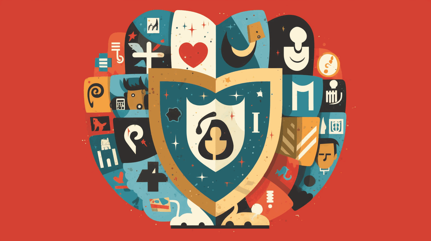 An image depicting a shield protecting a person's personal information while using social media platforms.