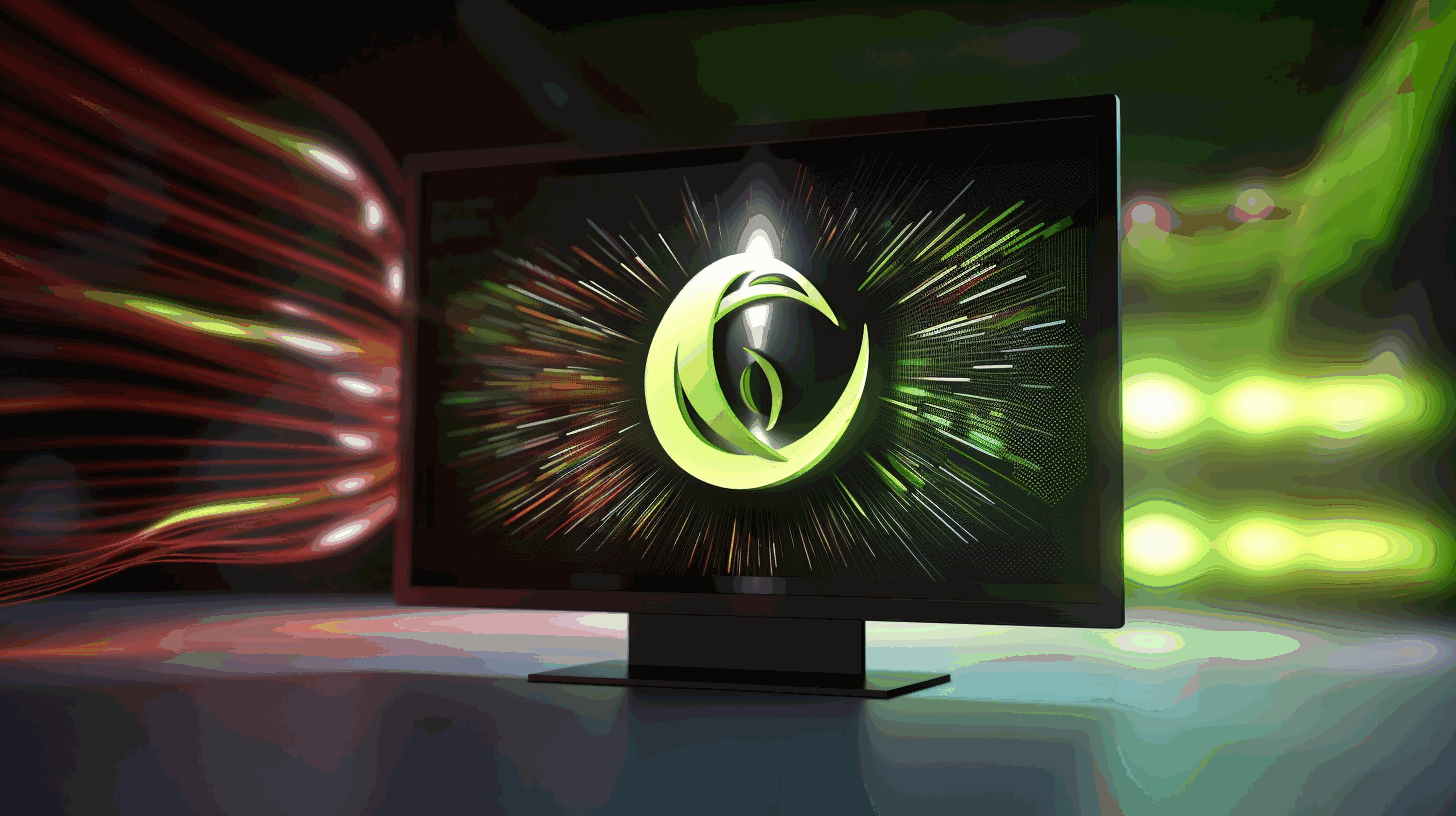 An image showing a computer screen displaying a Linux distro logo with an NVIDIA graphics card and colorful graphics in the background, representing the seamless support and performance optimization for NVIDIA GPUs in Linux distros.