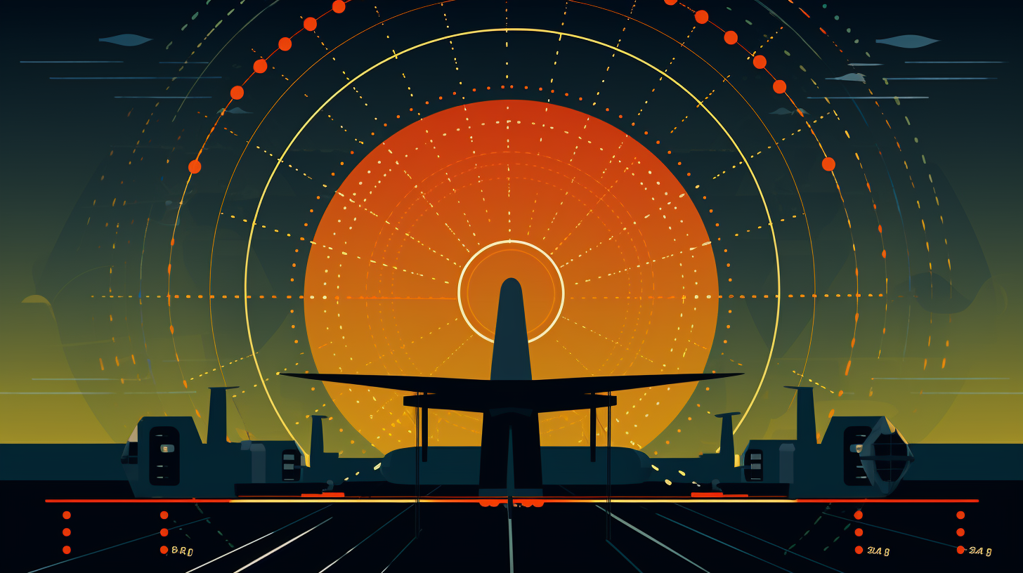 A symbolic illustration of a radar screen displaying aircraft signals.