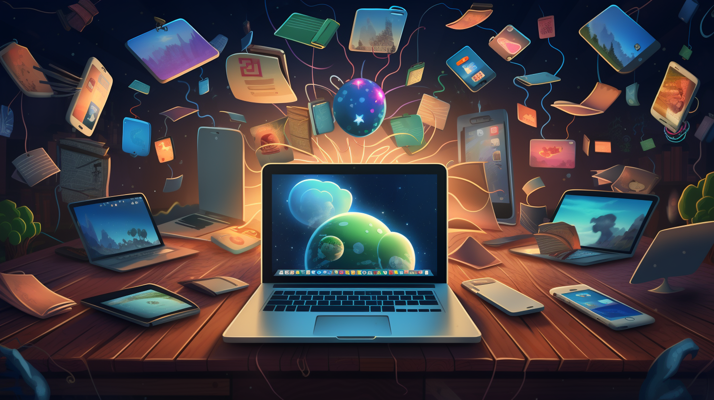A symbolic illustration depicting files effortlessly syncing between devices.