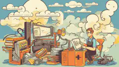 A cartoon-style image of a packer creating different machine images for multiple platforms, with a laptop and clouds in the background.
