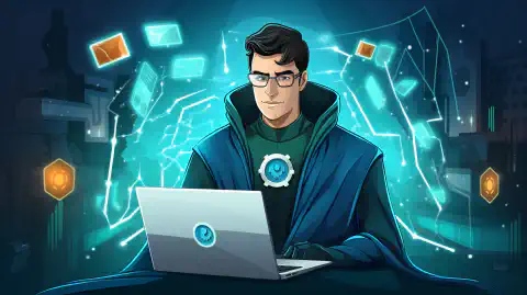 A cartoon illustration featuring a professional wearing a superhero cape, representing the power of Microsoft certifications in cybersecurity.