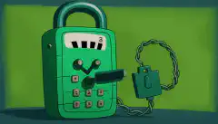 A cartoon phone with a green screen and a padlock on it, symbolizing security and encryption, with DTMF tones depicted in the backgroun