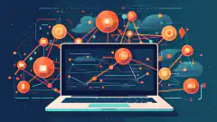 A symbolic illustration of a laptop connected to a network of interconnected nodes, representing the concept of sharing internet for passive income generation.