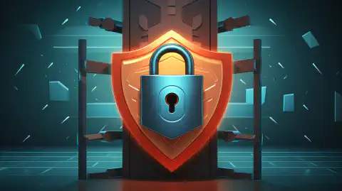 A symbolic illustration representing a lock and shield, symbolizing cybersecurity protection.