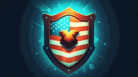 An animated art style image showing a shield with a lock symbolizing cybersecurity on top of the United States.