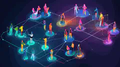 An image illustrating people collaborating in a digital environment, sharing cybersecurity knowledge and connecting with each other.