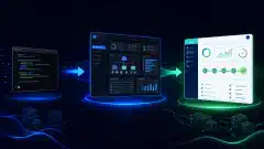 An illustration showing the evolution of Ansible tools: Plain Ansible as a simple command-line interface, Ansible Tower as a complex dashboard, and Ansible Semaphore as a user-friendly graphical interface, all on a dark background.