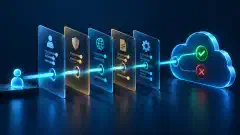 Several cloud policy layers combining into one allow or deny decision.