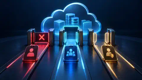 Cloud identities passing through policy checks before reaching protected resources.