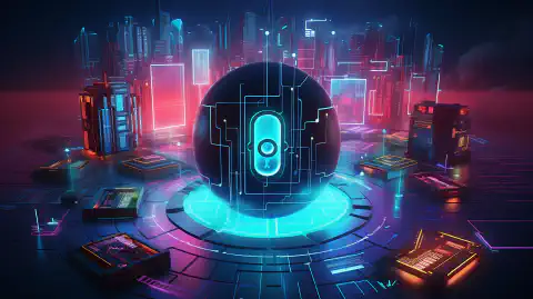 A symbolic, 3D animated illustration representing cybersecurity concepts.