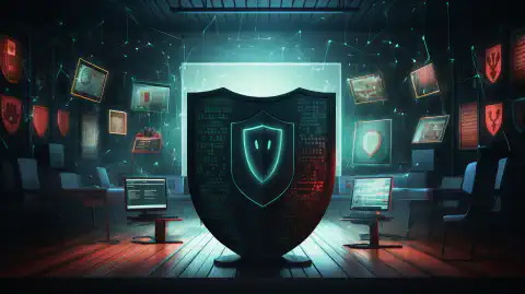 A symbolic illustration of a business shield protecting sensitive data from cyber threats.