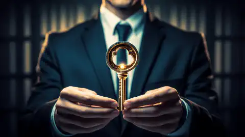 A cybersecurity professional confidently holding a key to success