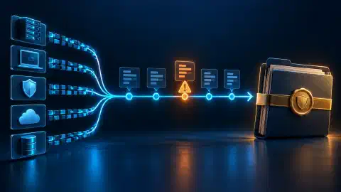 Security analysts linking identity, endpoint, and DNS events across an investigation timeline.