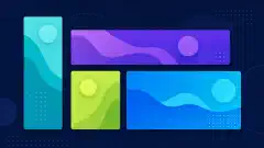 An illustration showing four colorful ad formats on a dark background, each represented by abstract shapes in vibrant colors, arranged to showcase their dimensions.