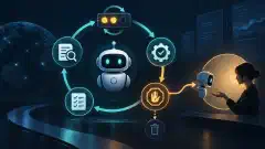 A small agent loop moving from one edit to a test, retry decision, and human handoff