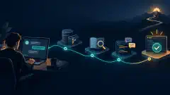 A practical AI course path connecting a chat project, code repository, tool, review, and final result