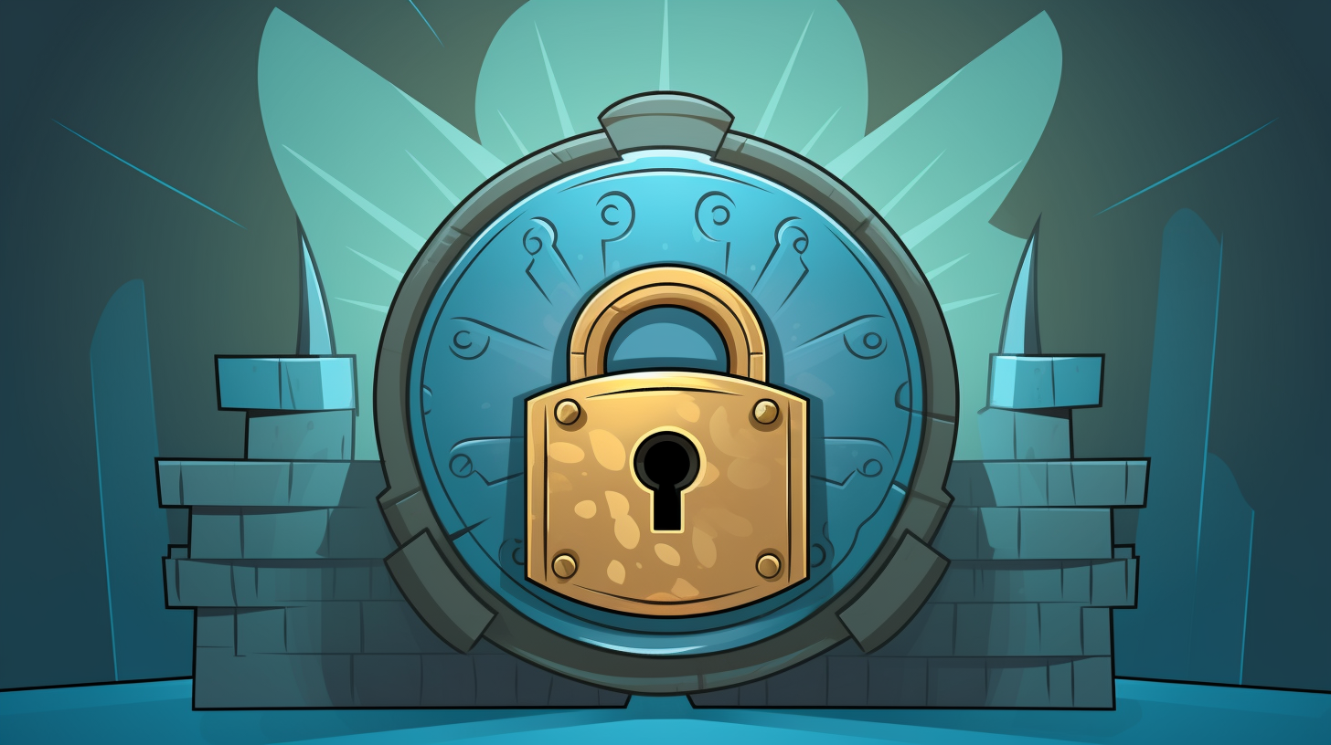 A cartoon-style illustration of a website shielded with a lock, representing enhanced security and protection against cyber threats.