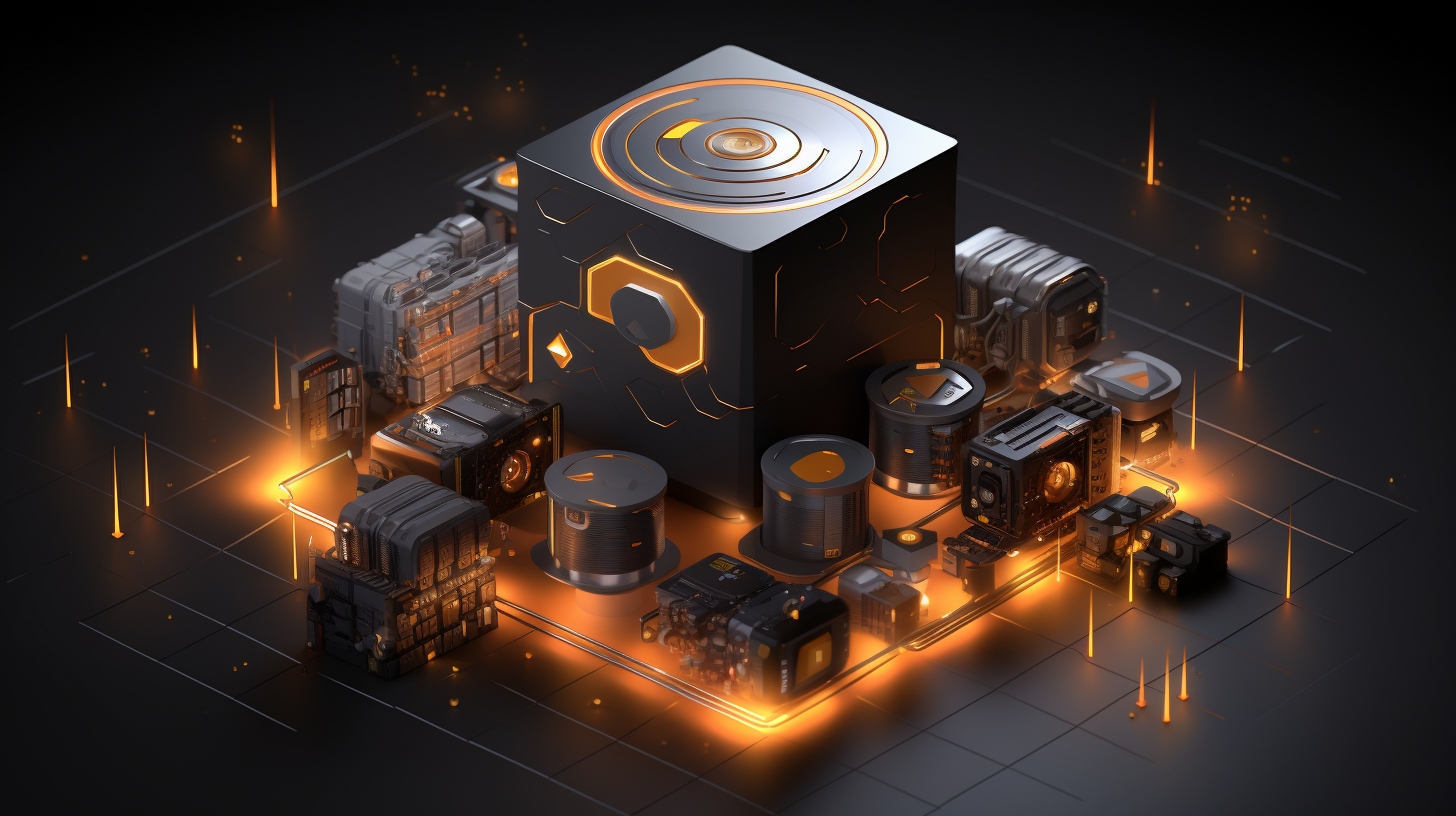 An illustrative depiction of an ESP32 mining Duinocoin with energy-efficient icons, conveying the simplicity and effectiveness of the mining process.