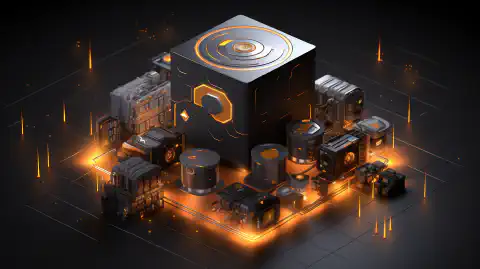 An illustrative depiction of an ESP32 mining Duinocoin with energy-efficient icons, conveying the simplicity and effectiveness of the mining process.