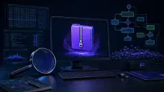 A dark, moody illustration of a terminal window displaying disassembly output and a glowing padlock icon, representing static malware analysis of a Linux ELF binary.