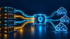 An anonymized private AI network linking cloud models, a secure gateway, and local GPU servers