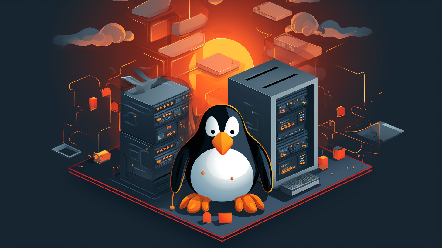 A symbolic illustration of a Linux penguin transforming into a NAS server.
