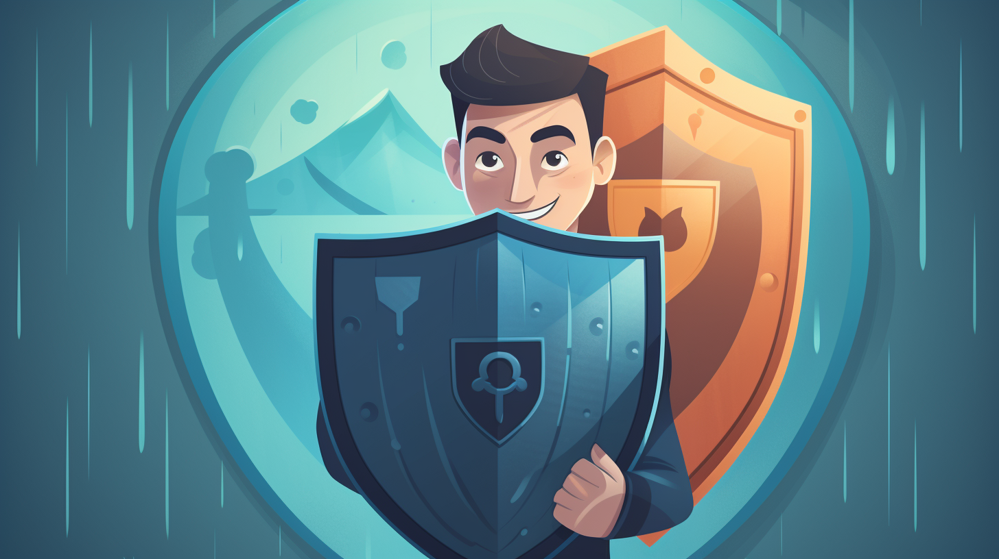 A cartoon illustration of a person holding a shield with a lock, representing OneRep's protection and privacy services.