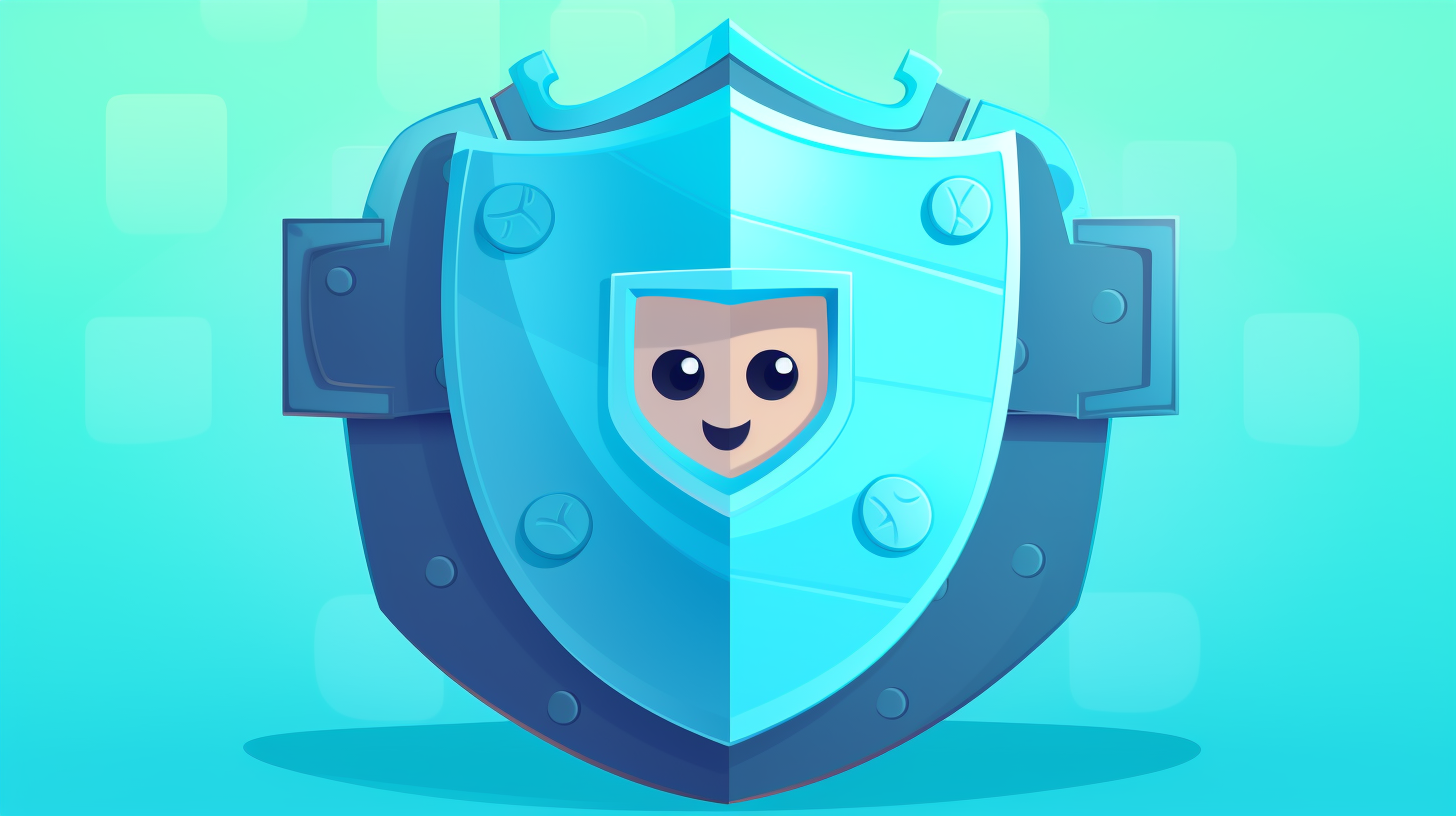 A cartoon illustration depicting a shield with a lock symbol, representing privacy and security.